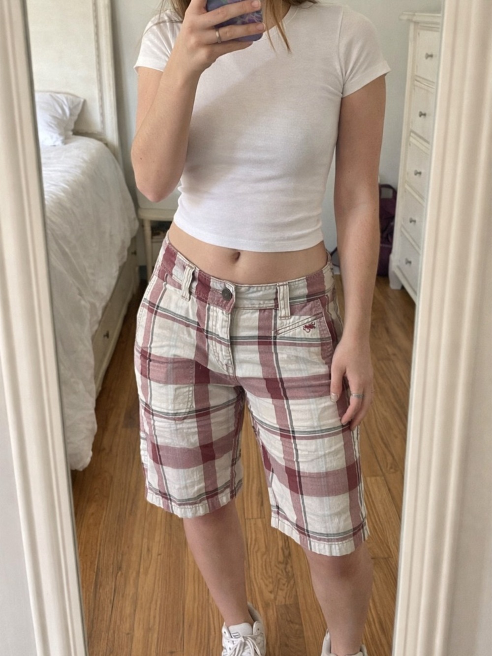 Hollister Plaid Bermuda Shorts in Mauve and Cream